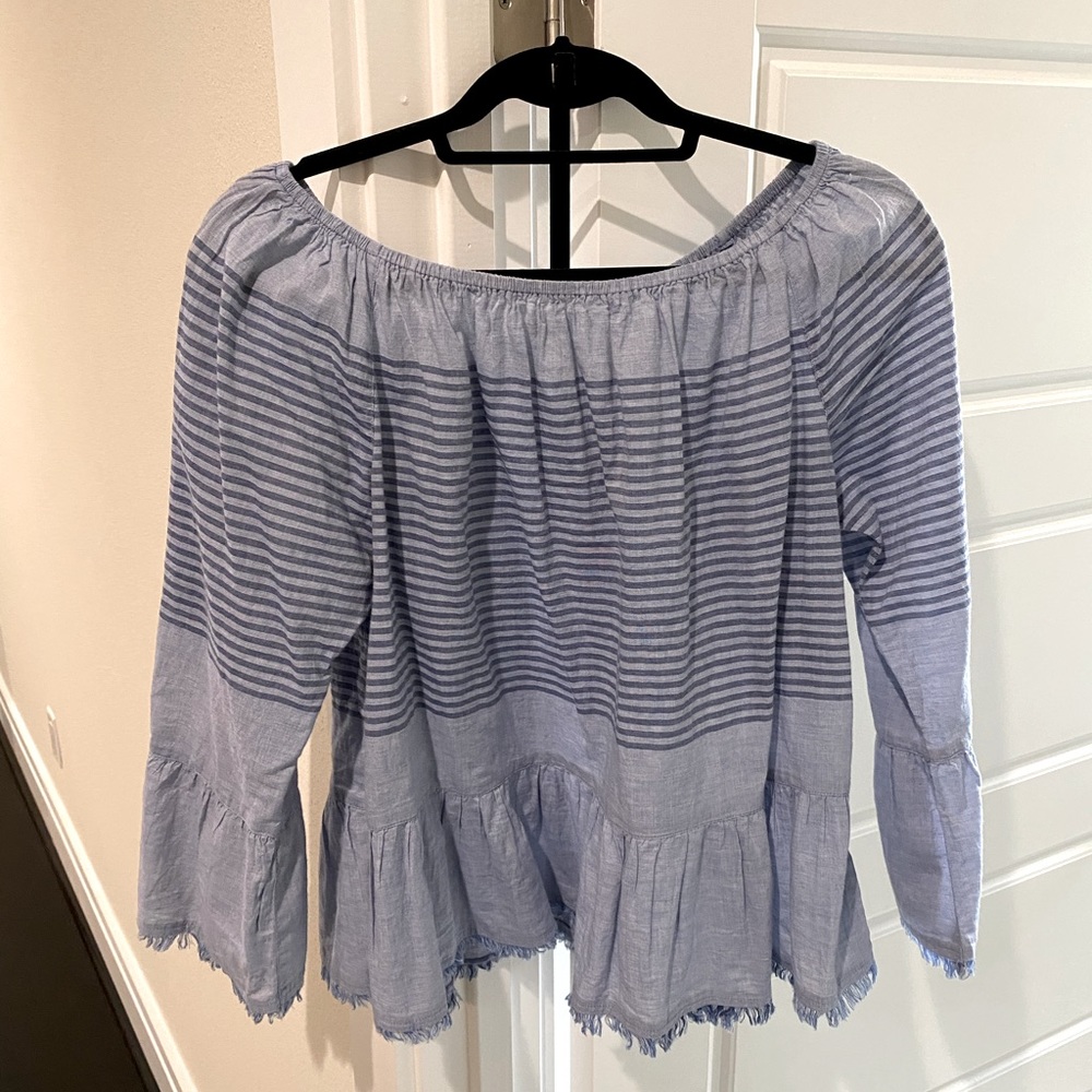 Off Shoulder, Blue Striped Top